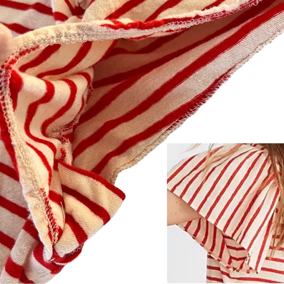 Madewell sz XS Flutter-Sleeve Tee top in Yorktown Stripe beige red striped - Picture 12 of 16